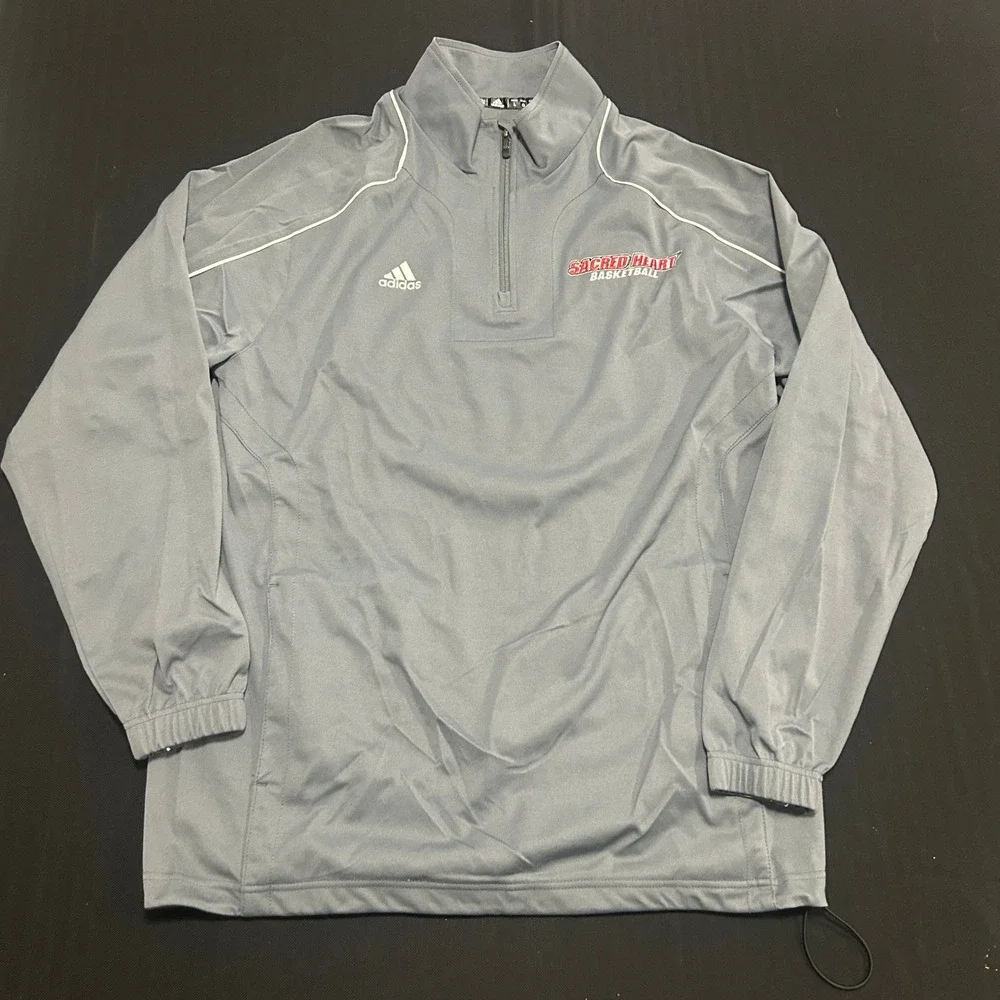 Adidas Sacred Heart Basketball Team Issued Quarter Zip Pullover Gray Mens L